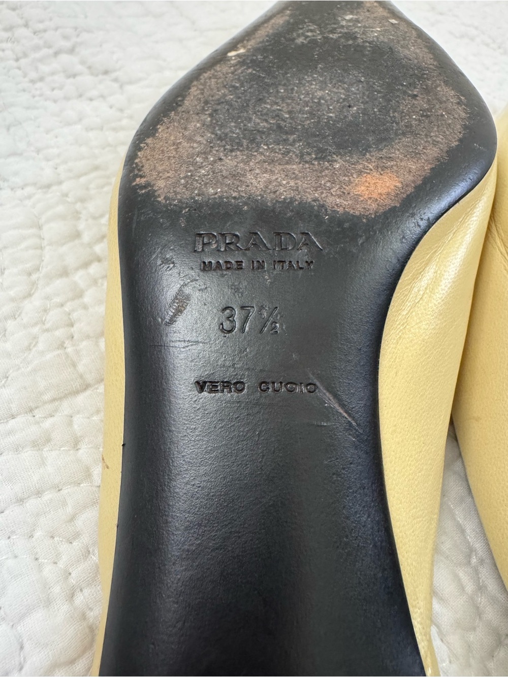Prada Leather Yellow Low-Heel Mules with Gold Eyelet Accents, Size 37.5/US 7.5 - Picture 11 of 12